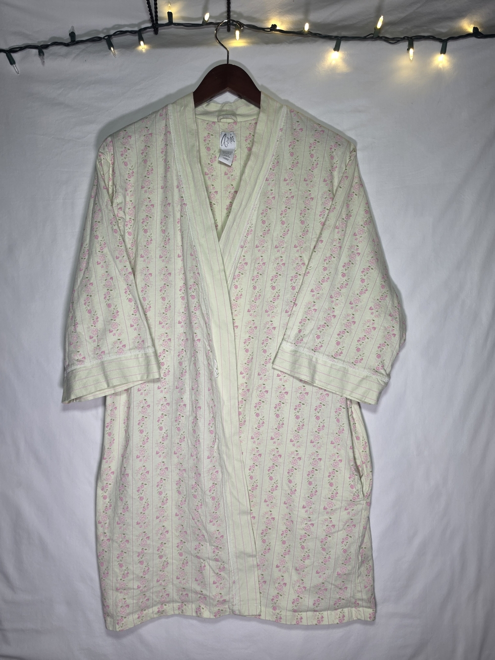 Aria Komar Lg Floral Robe No Belt 100% Cotton W/ Pockets Y2K Vintage Cottagecore